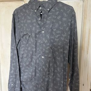 American Eagle Men's Medium 100% Cotton Gray Football Button Down Casual Shirt